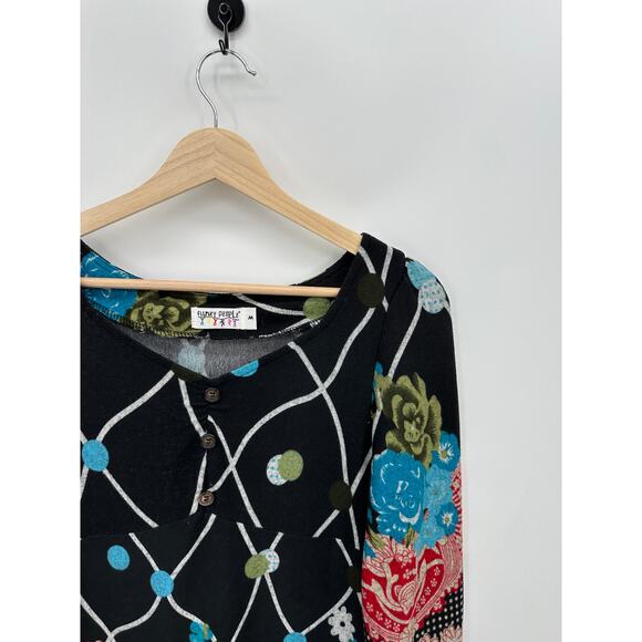 Funky People Sweater Dress Medium Floral Printed Long Sleeve Knit Knee Length - Picture 4 of 7